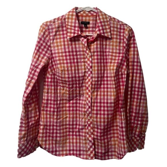 Talbots Women's Lightweight Checkered Plaid Button UP Shirt Pink Size XS Classic - Picture 1 of 11